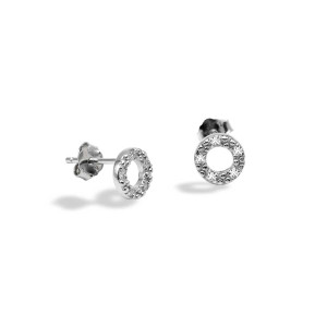 Sterling Silver Platinum Diamond Circle Earrings