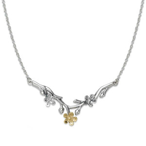 Sterling Silver & 14k Gold Cherry Blossom Necklace