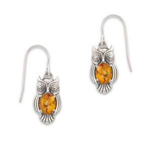 Sterling Silver Owl Amber Earrings