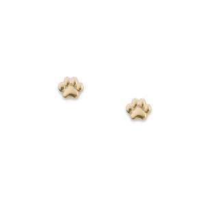 14k Gold Paw Print Post Earrings