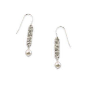 Sterling Silver Hand Forged Pearl Drop Earrings