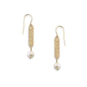 14k Gold Hand Forged Pearl Drop Earrings