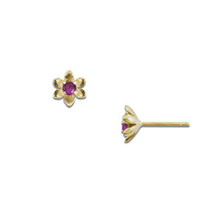 14k Gold Birthstone Flower Earrings