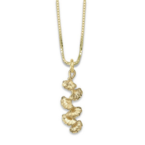 14k Gold Ginkgo Drop Pendant