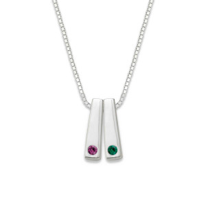 Sterling Silver Personalized Birthstone Bar Pendant 2 Stone