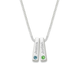 Sterling Silver Personalized Birthstone Bar Pendant 2 Stone