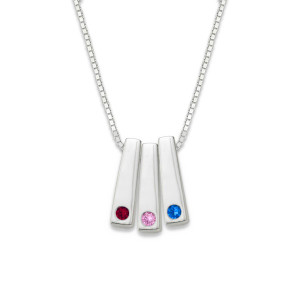 Sterling Silver Personalized Birthstone Bar Pendant 3 Stone