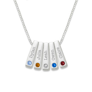 Sterling Silver Personalized Birthstone Bar Pendant 5 Stone