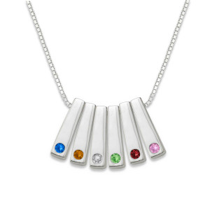 Sterling Silver Personalized Birthstone Bar Pendant – 6 Stone