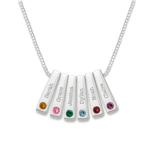 Sterling Silver Personalized Birthstone Bar Pendant 6 Stone