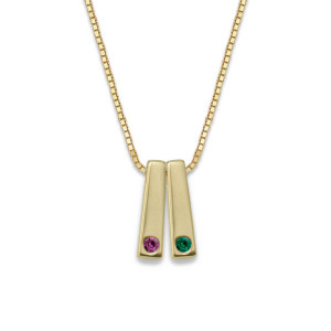 14k Gold Personalized Birthstone Bar Pendant 2 Stone