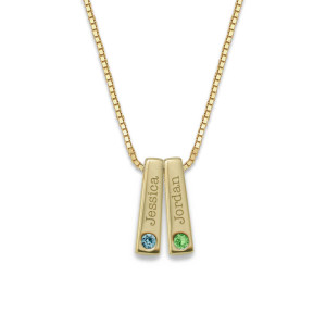 14k Gold Personalized Birthstone Bar Pendant 2 Stone