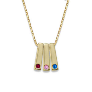14k Gold Personalized Birthstone Bar Pendant 3 Stone