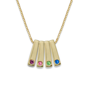 14k Gold Personalized Birthstone Bar Pendant 4 Stone