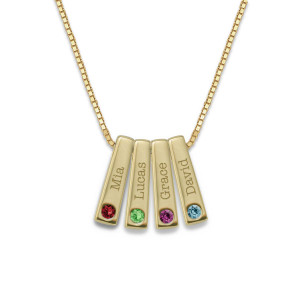 14k Gold Personalized Birthstone Bar Pendant 4 Stone
