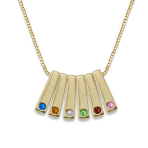 14k Gold Personalized Birthstone Bar Pendant 6 Stone