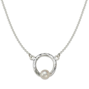 Sterling Silver Circle Necklace with Pearl