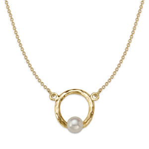 14k Gold Circle Necklace with Pearl