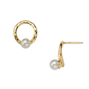 14k Gold Circle Earrings with Pearl