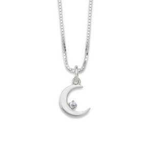 Sterling Silver Crescent Moon Diamond Pendant