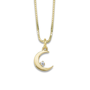 14k Gold Crescent Moon Diamond Pendant