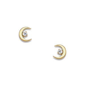 14k Gold Crescent Moon Diamond Earrings