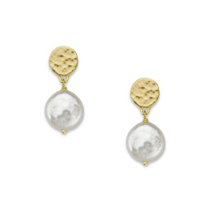 14k Gold Coin Pearl Dangle Earrings