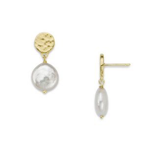14k Gold Coin Pearl Dangle Earrings