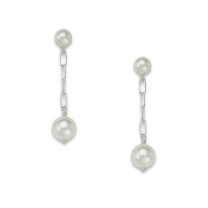 Sterling Silver Pearl & Paperclip Dangle Earrings