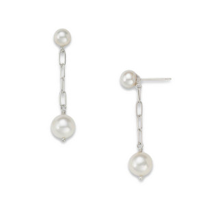 Sterling Silver Pearl & Paperclip Dangle Earrings