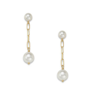 14k Gold Pearl & Paperclip Dangle Earrings