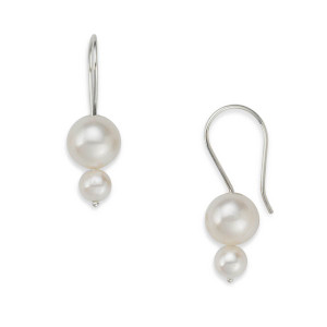 Sterling Silver Double White Pearl Earrings