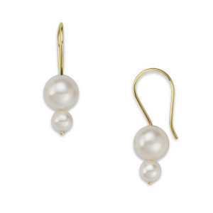 14k Gold Double White Pearl Earrings