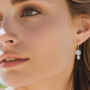 14k Gold Double White Pearl Earrings