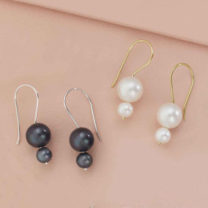 14k Gold Double White Pearl Earrings