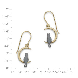 14k Gold & Sterling Silver Crescent Moon & Black Cat Earrings
