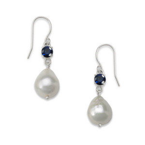 Sterling Silver Sapphire Baroque Pearl Earrings