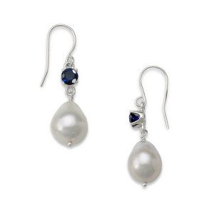 Sterling Silver Sapphire Baroque Pearl Earrings