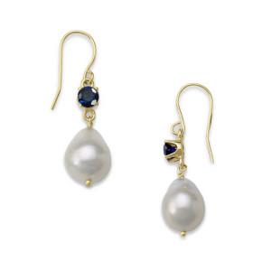 14k Gold Sapphire Baroque Pearl Earrings