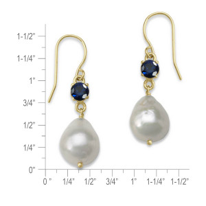 14k Gold Sapphire Baroque Pearl Earrings