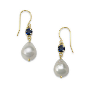 14k Gold Sapphire Baroque Pearl Earrings