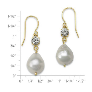 14k Gold White Sapphire Baroque Pearl Earrings
