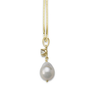 14k Gold White Sapphire Baroque Pearl Pendant