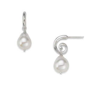Sterling Silver Spiral Hoops with Baroque Pearls