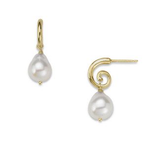 14k Gold Spiral Hoops with Baroque Pearls