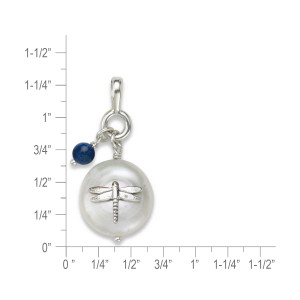 Sterling Silver Coin Pearl Dragonfly Pendant with Lapis