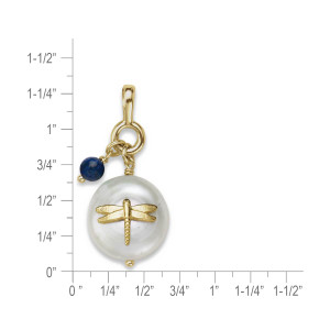 14k Gold Coin Pearl Dragonfly Pendant with Lapis