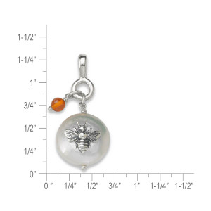 Sterling Silver Coin Pearl Bee Pendant with Amber