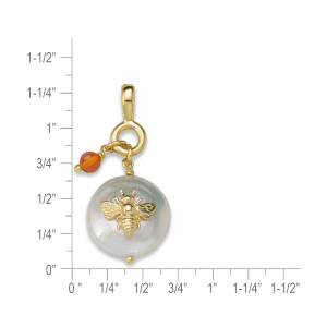 14k Gold Coin Pearl Bee Pendant with Amber