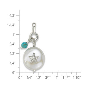 Sterling Silver Coin Pearl Starfish Pendant with Turquoise